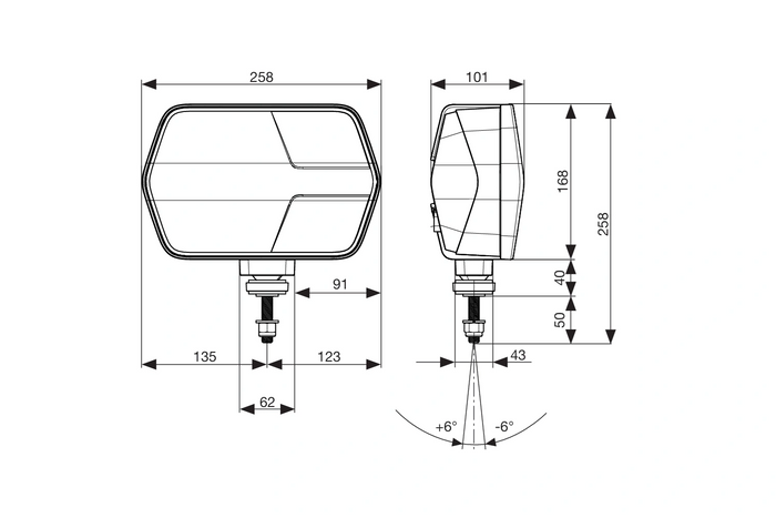 Lampa przednia ASPÖCK LuxLED II LED 7 funkcji 6-pin DEUTSCH DT06-6S prawa