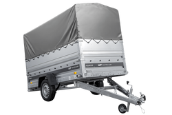 Przyczepka samochodowa 264x125 UNITRAILER FORCE 264 KIPP z burtami BIS, stelażem H-800 i pokrowcem szarym