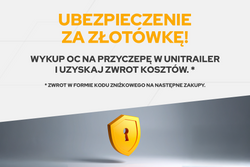 Przyczepka samochodowa na resorach 230x125 UNITRAILER GARDEN 230/R KIPP z burtami BIS, stelażem H-0 i pokrowcem niebieskim