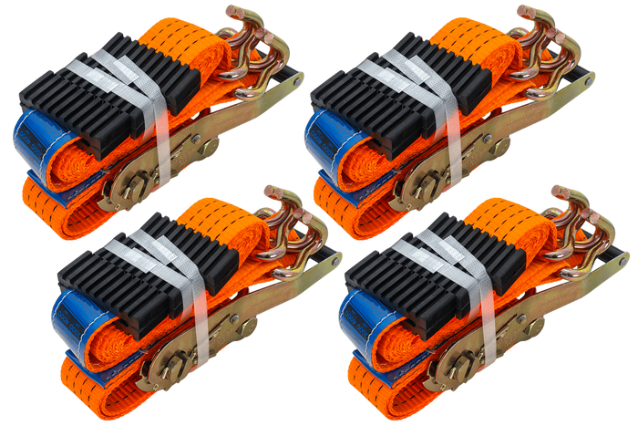 Zestaw czterech pasów transportowych 3-punktowych z napinaczem do lawety UNITRAILER 3m/50mm/4t pomarańczowe