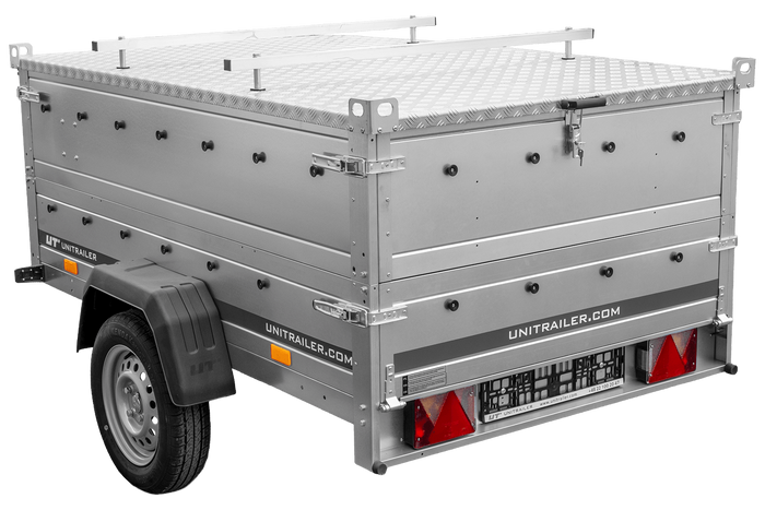 Przyczepka lekka 200x125 UNITRAILER GARDEN 201 KIPP z burtami BIS i pokrywą aluminiową