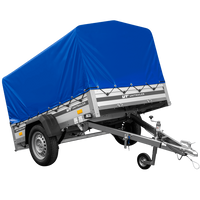 Przyczepka samochodowa na resorach z burtami aluminiowymi 200x125 Unitrailer Garden 201/R KIPP ALU ze stelażem H-800 i pokrowcem niebieskim