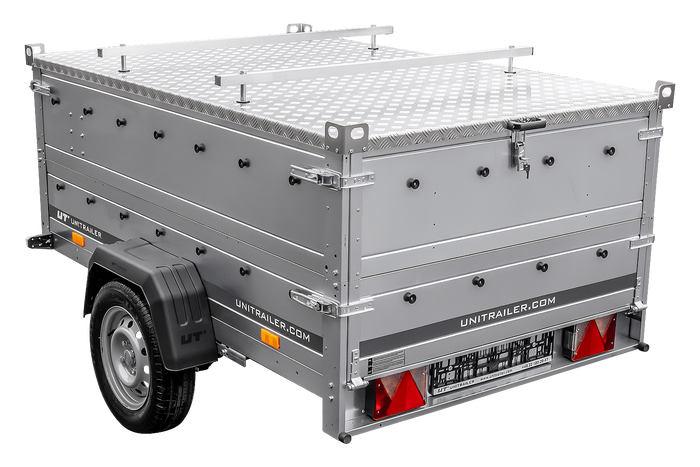 Przyczepka jednoosiowa na resorach 230x125 UNITRAILER GARDEN 230/R KIPP z burtami BIS i pokrywą aluminiową
