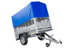 Przyczepka lekka 200x106 UNITRAILER GARDEN 200 KIPP z burtami siatkowymi, stelażem H-800 i pokrowcem niebieskim