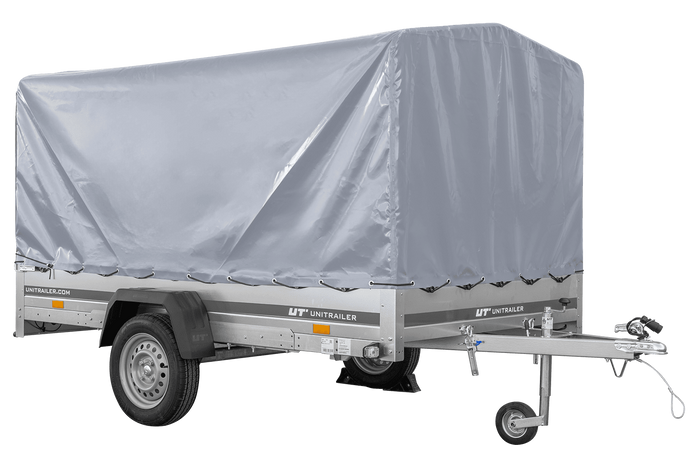 Przyczepka samochodowa na resorach 264x150 UNITRAILER GARDEN 265/R KIPP ze stelażem H-1100 i pokrowcem szarym