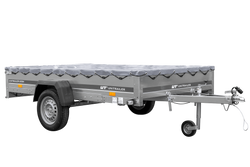 Przyczepka jednoosiowa na resorach 264x150 UNITRAILER GARDEN 265/R KIPP ze stelażem H-0 i pokrowcem szarym