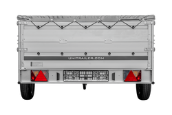 Przyczepka jednoosiowa z burtami aluminiowymi 264x150 Unitrailer Garden 265 KIPP ALU z burtami BIS, stelażem H-0 i pokrowcem szarym