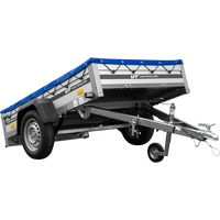 Przyczepka jednoosiowa na resorach z burtami aluminiowymi 200x125 Unitrailer Garden 201/R KIPP ALU ze stelażem H-0 i pokrowcem niebieskim