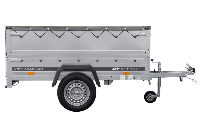 Przyczepka samochodowa 200x106 UNITRAILER GARDEN 200 KIPP z burtami BIS i pokrowcem szarym