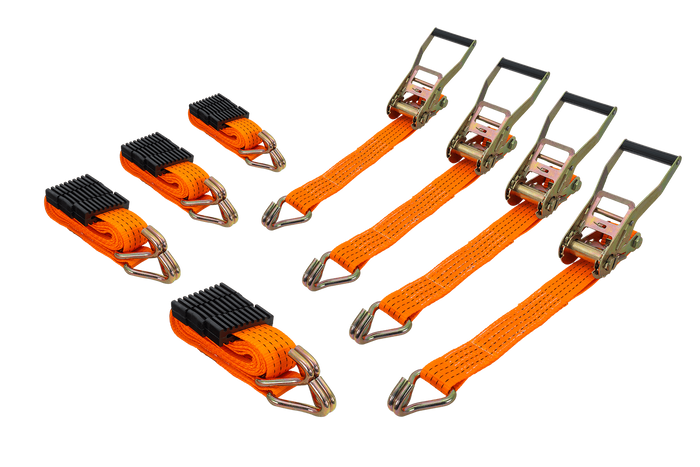 Zestaw czterech pasów transportowych 3-punktowych z napinaczem do lawety UNITRAILER 3m/50mm/4t pomarańczowe