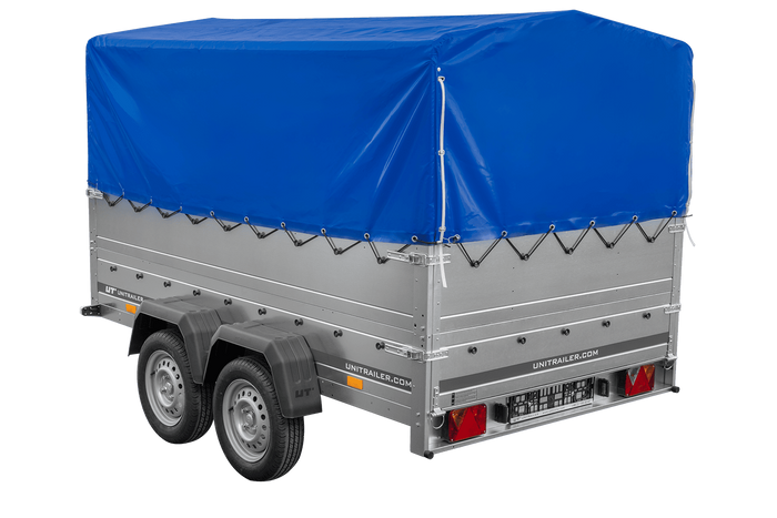 Przyczepka lekka 264x150 UNITRAILER GARDEN 265/2 KIPP z burtami BIS, stelażem H-800 i pokrowcem niebieskim
