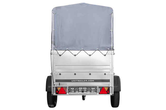 Przyczepka jednoosiowa 150x106 UNITRAILER GARDEN 150 KIPP z burtami BIS, stelażem H-800 i pokrowcem szarym