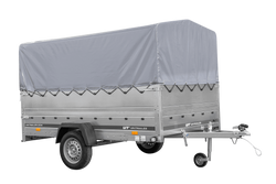 Przyczepka jednoosiowa na resorach 264x150 UNITRAILER GARDEN 265/R KIPP z burtami BIS, stelażem H-800 i pokrowcem szarym