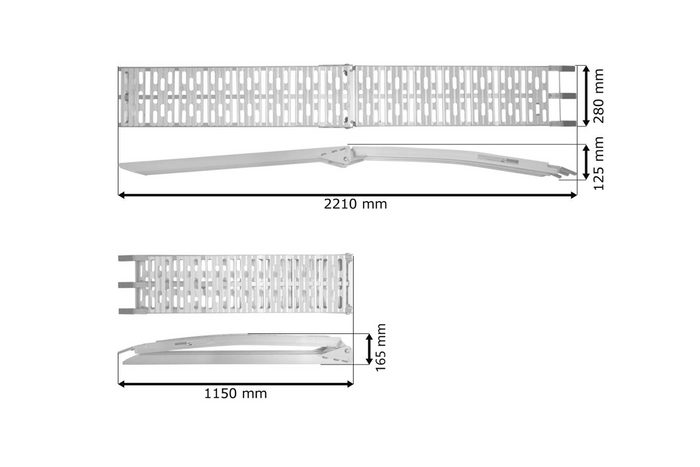 Najazdy składane UNITRAILER ALR003 rampy najazdowe aluminiowe do przyczepy lawety 221cm 680kg z pasem i podpórką komplet 2szt