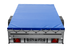 Przyczepka samochodowa z burtami aluminiowymi 264x150 Unitrailer Garden 265 KIPP ALU ze stelażem H-0 i pokrowcem niebieskim