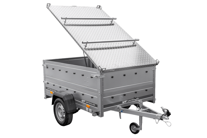 Przyczepka lekka na resorach 200x125 UNITRAILER GARDEN 201/R KIPP z burtami BIS i pokrywą aluminiową